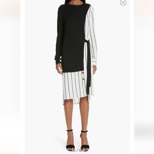 Yigal Azrouël Size XL Black & White Silk & Cashmere Midi Dress Msrp $840.00